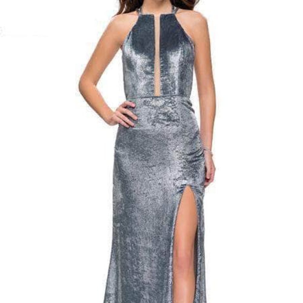 SALE NWT La Femme 25861SC Sheath Prom Dress Silver Size 6